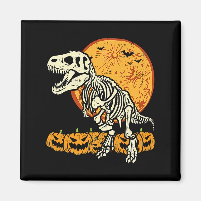 Imán Cuto Skeleton Dinosaur Trex Dino Pumpkins Moon Boy (Frente)