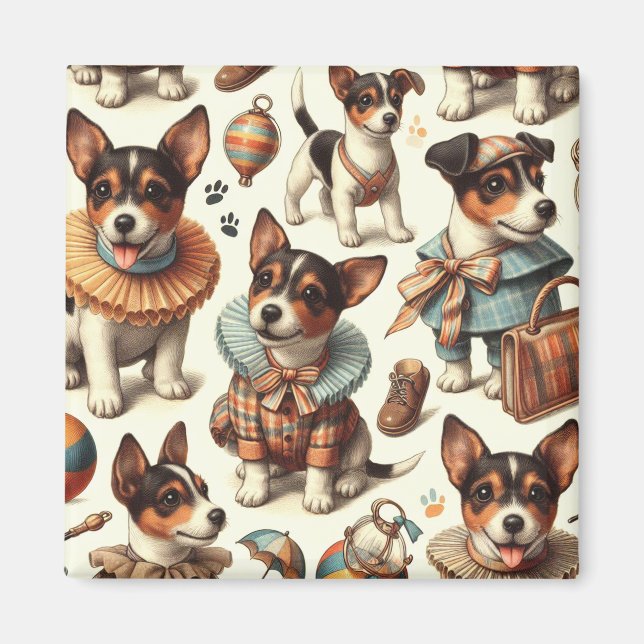 Imán Cuto vintage Toy Fox Terrier Seamless (Frente)