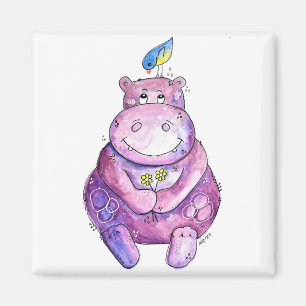 Imán Cuto Whimsical Purple Hippo