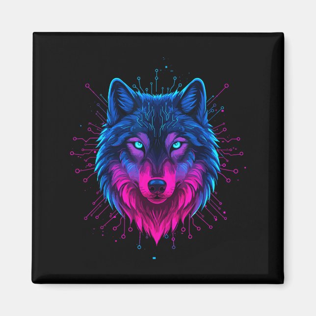 Imán Cyber Wolf For Animal Lovers And Birthday And Birt (Frente)