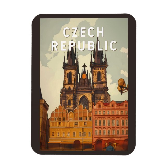 Imán Czech Republic Illustration Travel Art Vintage (Vertical)