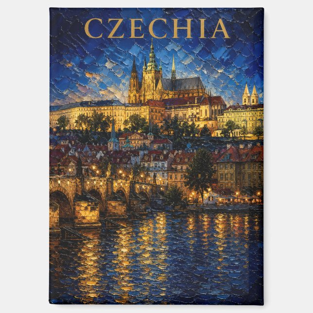 Imán Czechia: Night Glow Prague Castle Art Souvenir (Anverso)