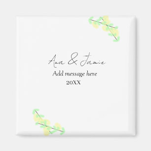 Imán d nombre de pareja de boda abstracto floral verde