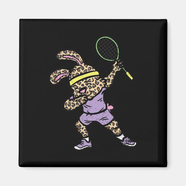 Imán Dabbing Bunny Badminton Player Easter Sport Rabbit (Frente)