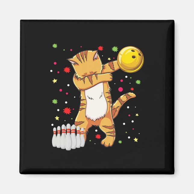 Imán Dabbing Cat Bowling Camisetas Funny Bowling Gift C (Frente)
