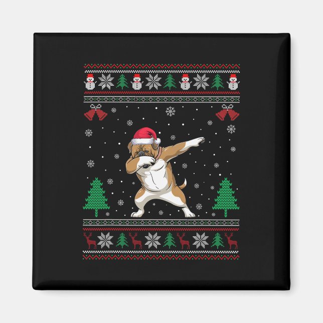 Imán Dabbing Dogue De Bordeaux Dog Santa Hat Boys Chica (Frente)