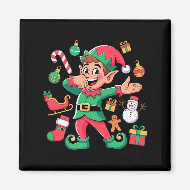 Imán Dabbing Elf Santa Sleigh Snowman Funny Dabbing Chr (Frente)