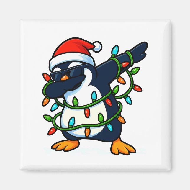 Imán Dabbing Penguin Christmas Girls Xmas Lights Boys C (Frente)