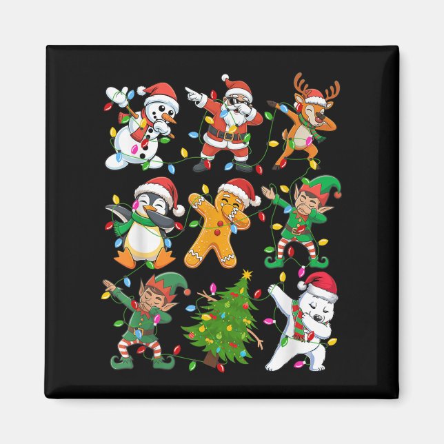 Imán Dabbing Santa Elf Amigos Niños Chicas Xmas Pjs Cos (Frente)
