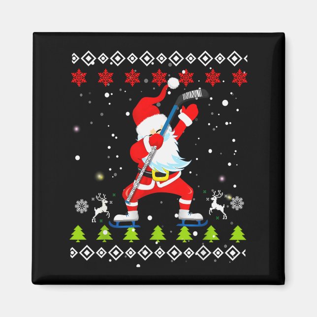 Imán Dabbing Santa Hockey Ugly Christmas Sweater Xmas  (Frente)