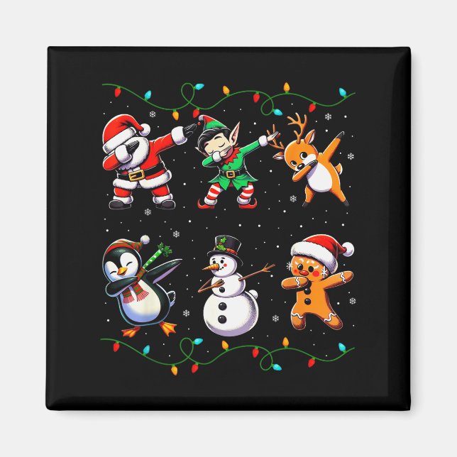 Imán Dabbing Santa Xmas Lights Kids Girls Boys Christma (Frente)