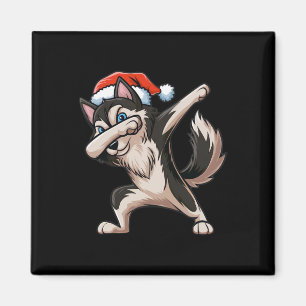 Imán Dabbing Siberian Husky Santa Hat Navidades Dab Dan