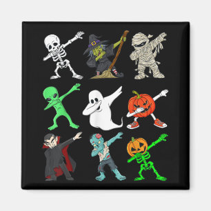 Imán Dabbing Skeleton Witch And Monsters Halloween