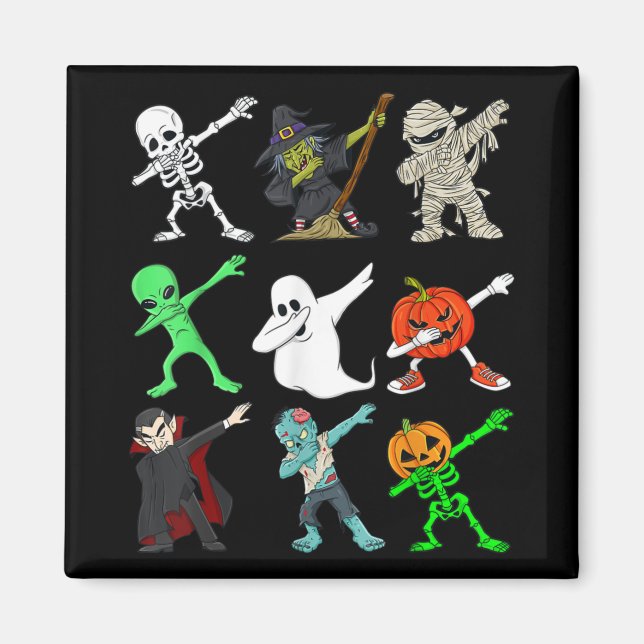 Imán Dabbing Skeleton Witch And Monsters Halloween (Frente)