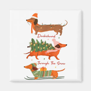Imán Dachshund a través de la nieve Feliz Navidad Dachs