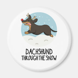 Imán Dachshund A Través De La Nieve Funny Navidad Pun
