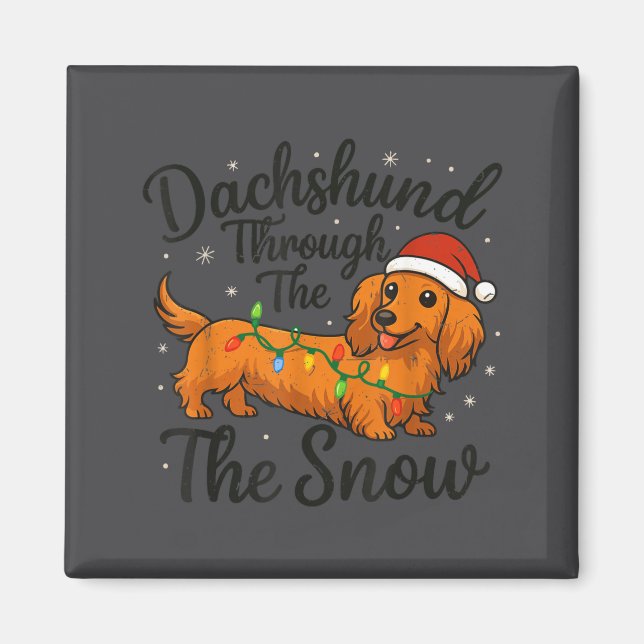 Imán Dachshund A Través De La Nieve Pijama De Navidad P (Frente)