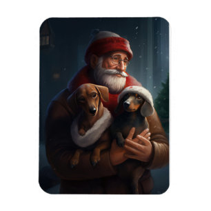 Imán Dachshund Con Santa Claus Navideño Festivo