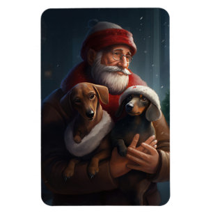 Imán Dachshund con Santa Claus Navideño Festivo