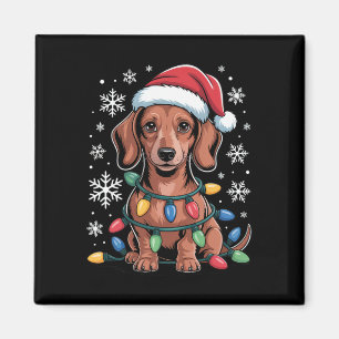 Imán Dachshund Con Sombrero Santa Envuelto En La Luz De