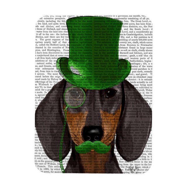 Imán Dachshund con sombrero verde superior negro Tan 2 (Vertical)