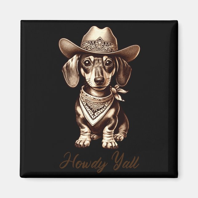 Imán Dachshund Cowboy Cute Sausage Dog Cowboy Weiner Pu (Frente)