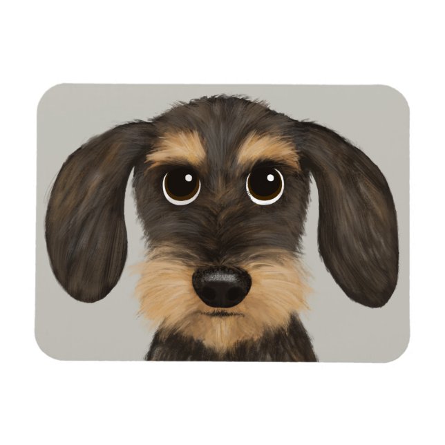 Imán Dachshund de cabello alambrado| Perro de caricatur (Horizontal)