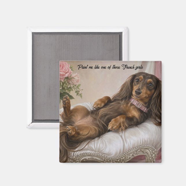 Imán Dachshund de pelo largo  (Anverso/Reverso)