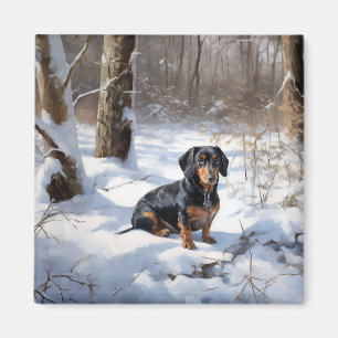 Imán Dachshund Deja que nieve Navidad