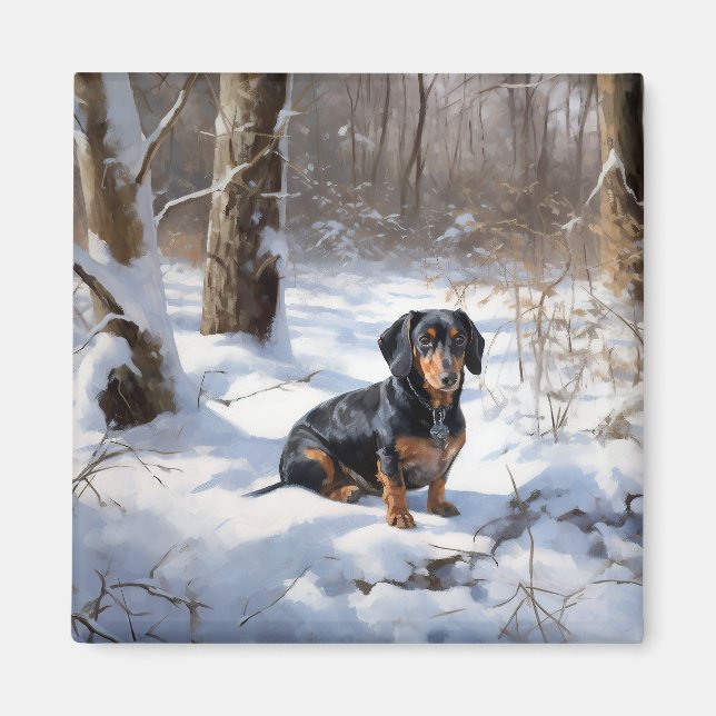 Imán Dachshund deja que nieve Navidades (Frente)