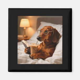 Imán Dachshund divertido bebiendo café helado amante de