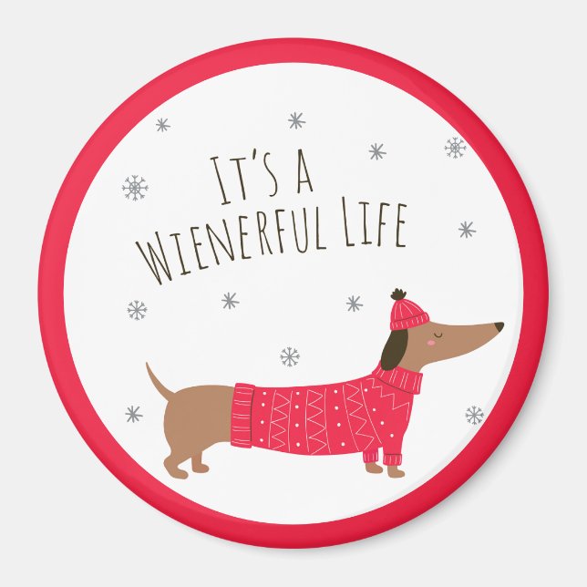 Imán Dachshund divertido de Navidad (Frente)