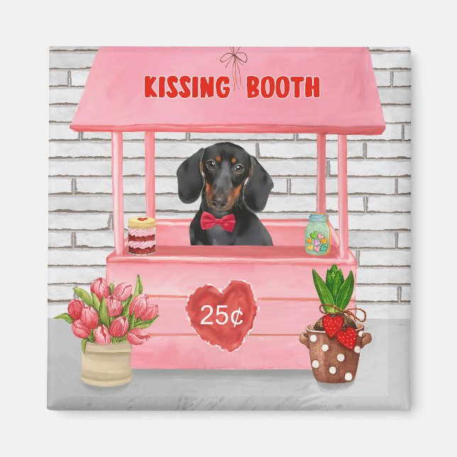 Imán Dachshund Dog El día de San Valentín Kissing Booth (Frente)
