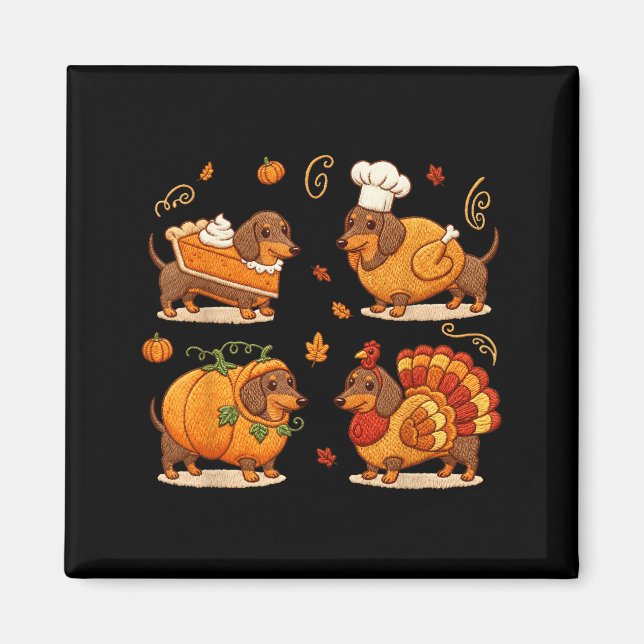 Imán Dachshund Dog Pumpkin E Turkey Thanksgiving Men Wo (Frente)