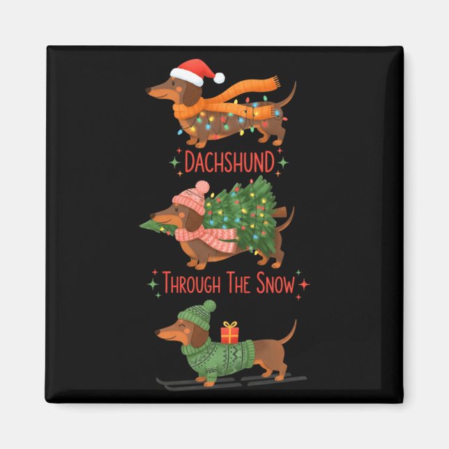 Imán Dachshund Dogs Christmas Sweater Dachshund Through (Frente)