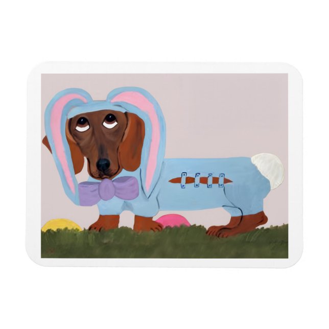 Imán Dachshund Easter Bunny Card (Horizontal)