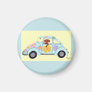 Imán Dachshund en coche hippie