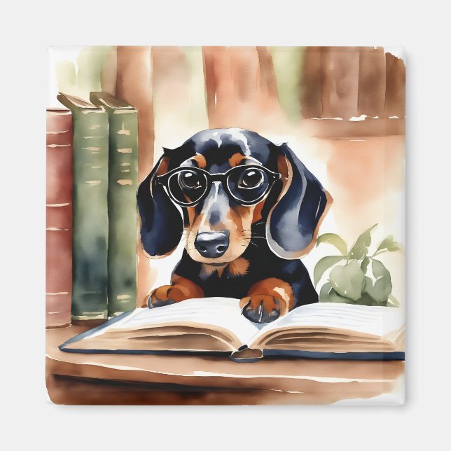 Imán Dachshund en el arte acuarela (Frente)