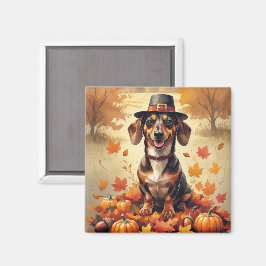 Imán Dachshund En Otoño Deja El Arte Del Día De Gracias