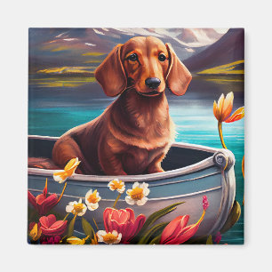 Imán Dachshund en una paleta: Una aventura escénica