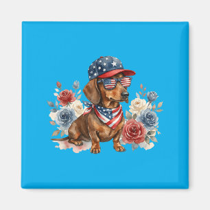Imán Dachshund Floral Bandera Americana Usa 4 De Julio