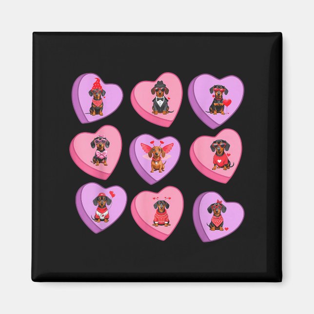 Imán Dachshund Hearts Candy Valentines Weiner Dog Pet L (Frente)