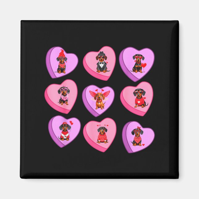 Imán Dachshund Hearts Candy Valentines Weiner Dog Pet L (Frente)