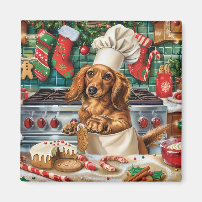 Imán Dachshund Holiday Baking: Navidades festivos (Frente)
