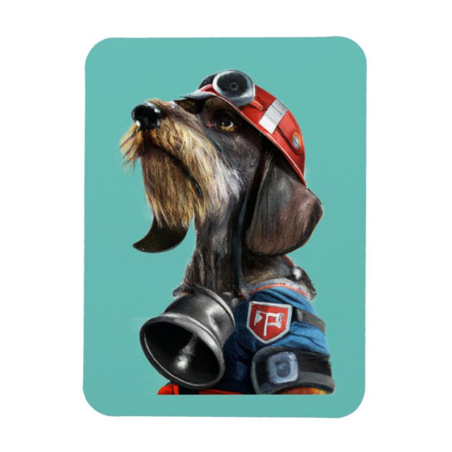Imán Dachshund, jefe de bomberos de pelo largo (Vertical)