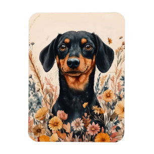 Imán Dachshund lindo con flores silvestres flexible