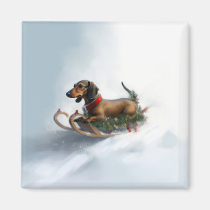 Imán Dachshund Navidad nieve invierno