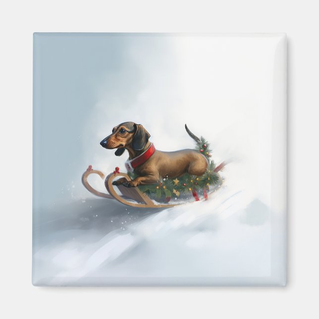 Imán Dachshund Navidad nieve invierno (Frente)