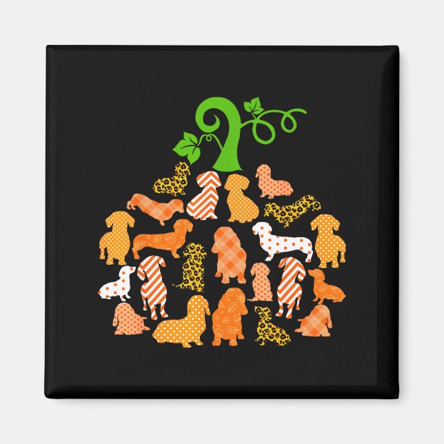 Imán Dachshund Pumpkin Shape Plaid Leopard Dog Autumn H (Frente)
