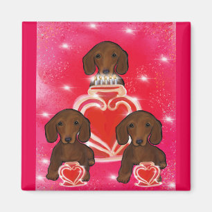 Imán Dachshund Rojo de San Valentín